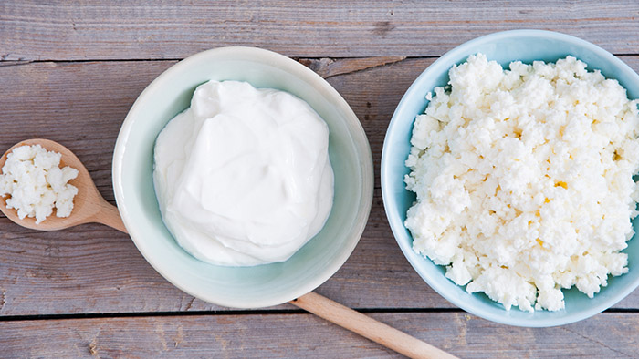 Bowls of yogurt and cottage cheese